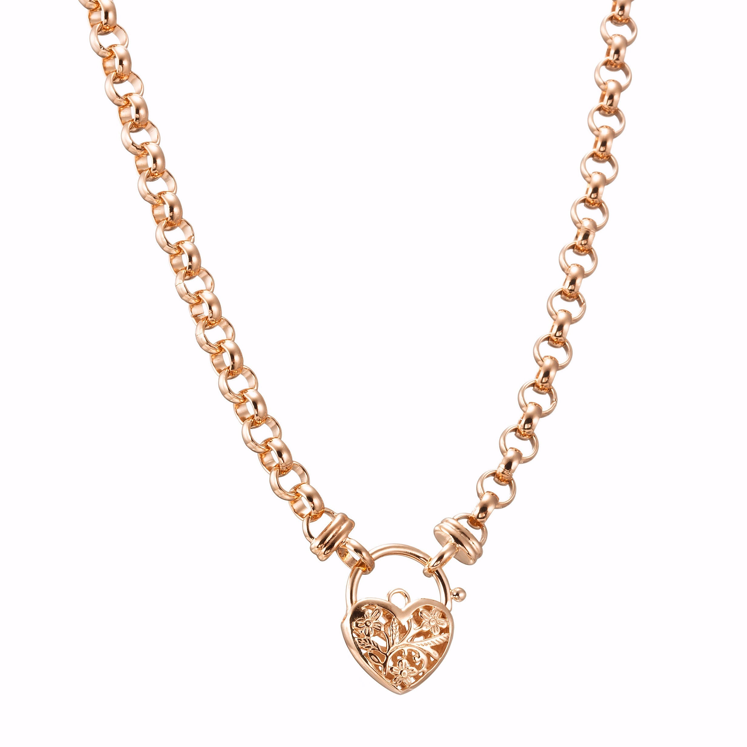 18ct Heavy Rose Gold Plated 6mm Belcher Chain Necklace with a Filigree Locket - USA Made-1